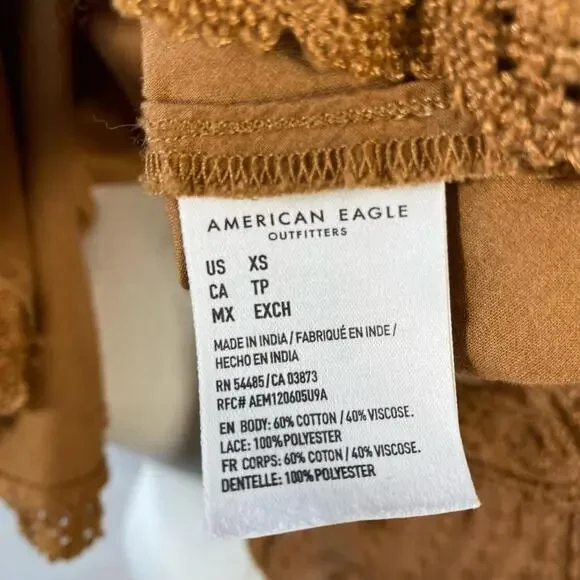 American Eagle brown ruffle midi dress size xs boho cottagecore - Picture 8 of 8